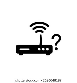 Black Filled Icon of a FAQ Router WiFi Icon with Question Light Fill
