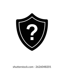 Black Filled Icon of a FAQ Shield with Question Symbol Inside Center