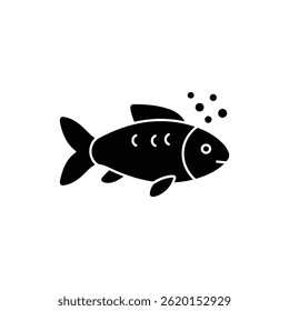 Black Filled Icon of Fish Swimming in Side View