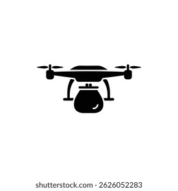 Black Filled Icon of Flying Drone Carrying Coin Pouch