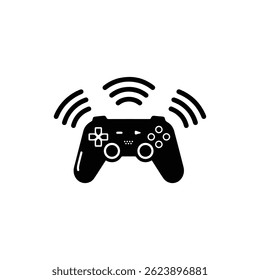 Black Filled Icon of Game Controller with Streaming Waves, Digital Gaming Symbol - Powered by Shutterstock - Get 15% off with code: PIKWIZARD15