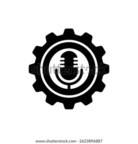 Black Filled Icon of Gear Setup with Microphone, Tech Configuration Symbol