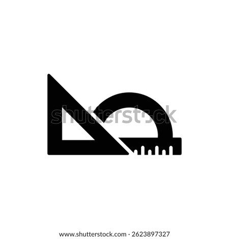 Black Filled Icon of Geometry Set with Triangle and Protractor, Math Tools