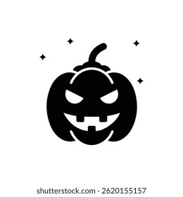 Ícone Preenchido Preto de Abóbora Brilhante com Rosto Representando a Magia do Halloween