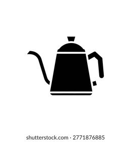 Black filled icon of gooseneck kettle used for precise pour over coffee brewing technique.