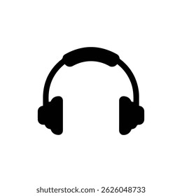 Black Filled Icon of Headphones with Headband and Ear Cups