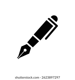Black Filled Icon of Ink Pen with Visible Nib and No Cap