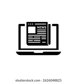 Black Filled Icon of a Laptop with a Morning News Page Open