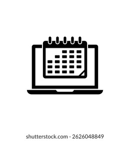 Black Filled Icon of a Laptop with Open Calendar for the Day
