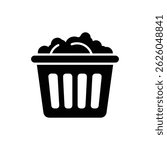 Black Filled Icon of a Laundry Basket with Clothes Inside