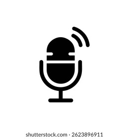 Black Filled Icon of Microphone with Sound Wave Circle - Audio Symbol