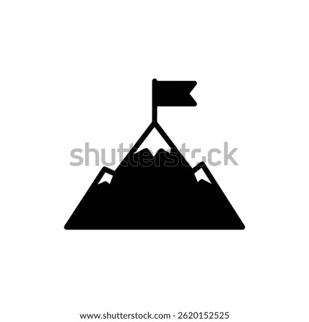 Black Filled Icon of Mountain Peak with Flag Achievement Symbol
