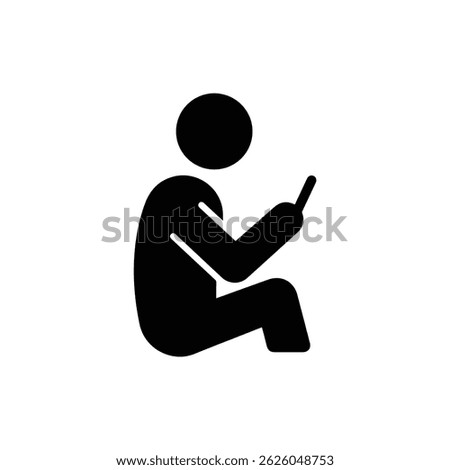 Black filled icon of a person using a smartphone while sitting