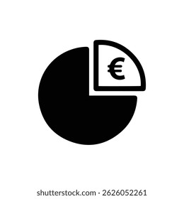 Black Filled Icon of Pie Chart Divided with Euro Section