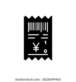 Black Filled Icon of Receipt with Bar Code and Yen Value