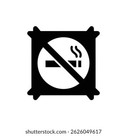 Black Filled Icon Representing a Box with a No-Smoking Symbol