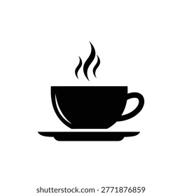 Black filled icon representing coffee time break moment for relaxation and beverage enjoyment.