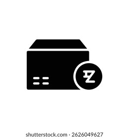 Black Filled Icon Representing a Container with a Service Level Symbol