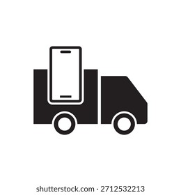 Black filled icon representing mobile application tracking or fast delivery.