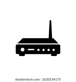Black Filled Icon of Router with Multiple Ports Representing Data Flow