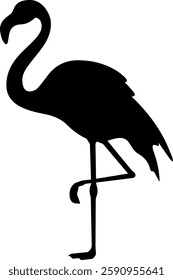 Black filled icon in the shape of a flamingo.
