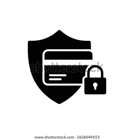 Black Filled Icon of Shield with Credit Card and Lock