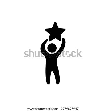 Black filled icon showing silhouette holding star upward representing success, achievement, and aspiration concept