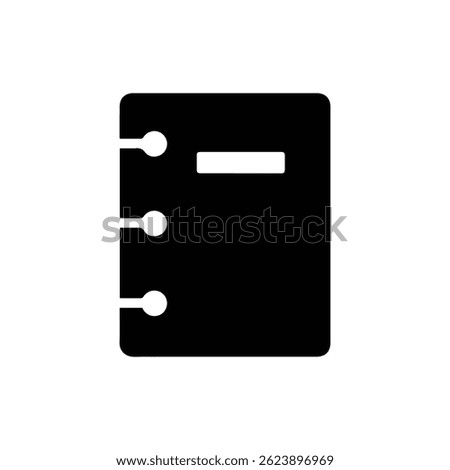 Black Filled Icon of Sketchbook with Left Binding and Blank Pages