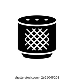 Icono lleno negro de un altavoz inteligente con la tapa redonda y el patrón de la parrilla