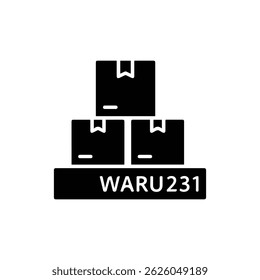 Black Filled Icon of a Stack of Boxes with Warehouse Number