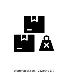 Icono lleno negro de una caja apilada con el símbolo del límite de peso