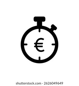 Black Filled Icon of a Stopwatch with Currency Symbol in Center