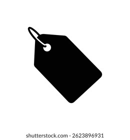 Black Filled Icon of Tag Label with Rounded Corners and String Loop for Labeling