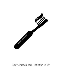 Icono relleno negro de un cepillo de dientes con pasta de dientes aplicada