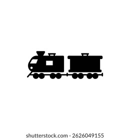 Icono lleno negro de un tren que transporta un coche de carga