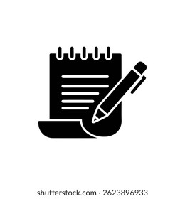 Black Filled Icon of Writing Pad with Spiral Top and Blank Lines for Notes