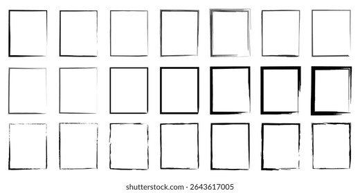 Black filled and ink outlined square forms with artistic edge textures ideal for bold UI components, print graphics, or abstract themed compositions.