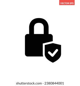 Schwarz gefülltes Schloss mit Markensymbol, einfacher erfolgreicher Schutz-flacher Design-Piktogramm-Vektorgrafik für App-Anzeigen Web-Banner-Schaltfläche ui ux Schnittstellenelemente einzeln auf weißem Hintergrund