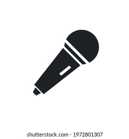 Black filled microphone vector icon isolated on transparent background. Symbol of speaking to the people, talking, singing, broadcasting and communicating.
