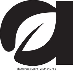 Logotipo negro, relleno y minimalista, una hoja mezclada con una letra, un fondo blanco
