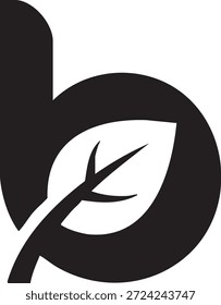 Logotipo negro, relleno y minimalista, una hoja mezclada con una letra B, fondo blanco