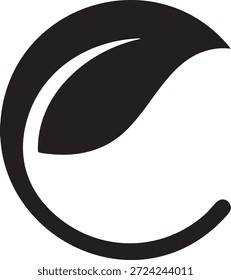 Logotipo negro, relleno y minimalista, una hoja mezclada con una letra C, fondo blanco