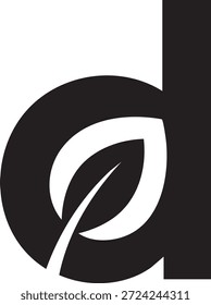Logotipo negro, relleno y minimalista, una hoja mezclada con una letra D, fondo blanco