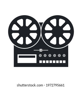 Black filled old fashioned tape recorder with two reels vector icon isolated on transparent background. Symbol of listening to music or any other melody or sound. Retro record player sign.