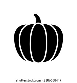 black filled pumpkin squash symbol of halloween or thanksgiving day, flat vector icon