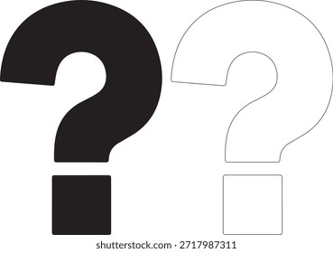 Um ponto de interrogação preto preenchido e um ponto de interrogação estilo linha em um fundo branco.