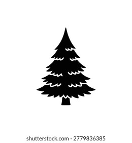 Black filled silhouette of an evergreen pine tree, representing nature and forests.
