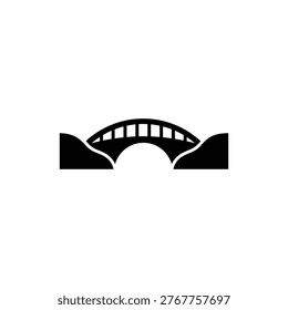 Black filled simple arched bridge connecting two points, symbolizing the transition from active alcoholism to recovery. Used in sobriety journey graphics, rehabilitation programs, and metaphorical counseling resources.
