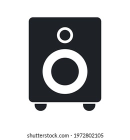 Black filled speaker  vector icon isolated on transparent background. Symbol of listening to music or any other melody or sound and even news. 
