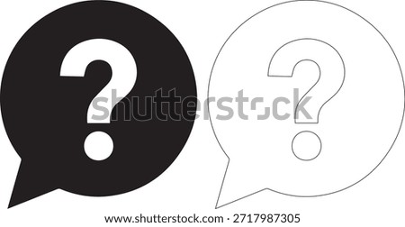 A black filled speech bubble with a white question mark and a white outlined speech bubble with a black question mark on a pure white background